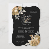 Invitation Mariage Script Or Naturel Floral Rustique Noir  (Devant)
