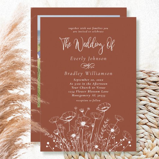Invitation Mariage Script Terre Cuite Fleur des Champs