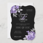 Invitation Mariage Script Violet Rustique Floral Noir (Devant)