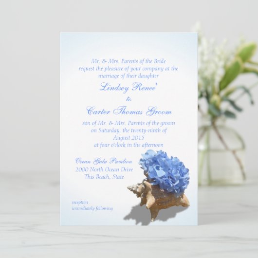 Invitation Mariage Seashore Blue Hydrangea (Debout devant)