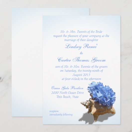 Invitation Mariage Seashore Blue Hydrangea (Devant / Derrière)