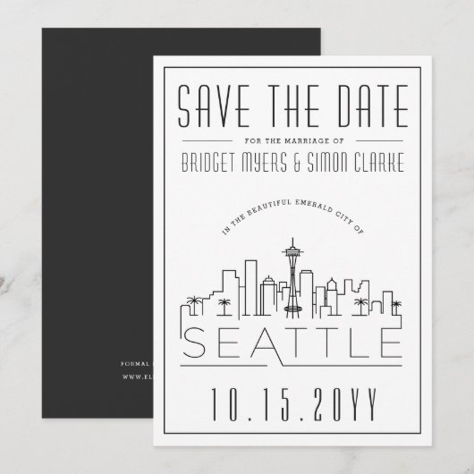 Invitation Mariage Seattle | Skyline stylisée Enregistrer la (Devant / Derrière)