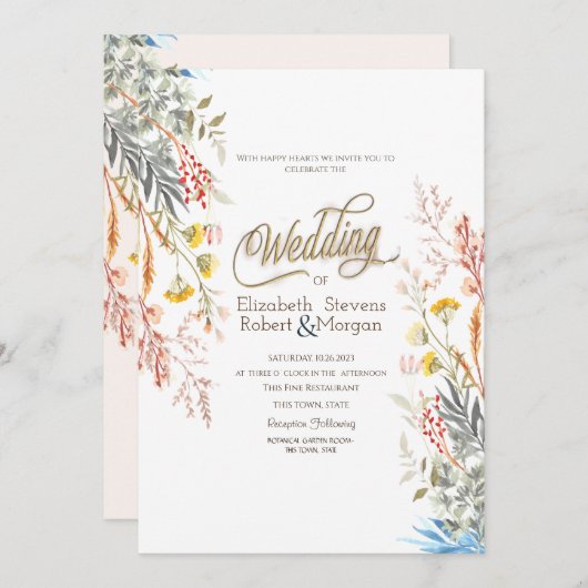 Invitation Mariage séché par le Fleur sauvage de printemps co (Devant / Derrière)