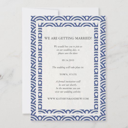 Invitation Mariage Seigaiha Japonais Enregistrer La Date Phot (Dos)