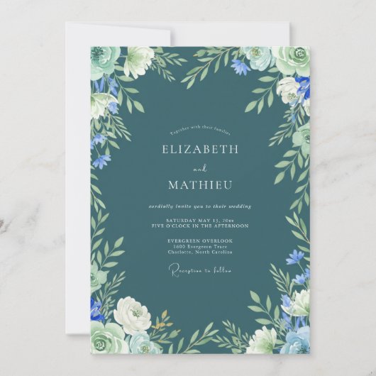Invitation Mariage serein dans une forêt de teinte sarcelle (Devant)