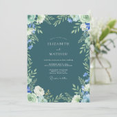 Invitation Mariage serein dans une forêt de teinte sarcelle (Debout devant)