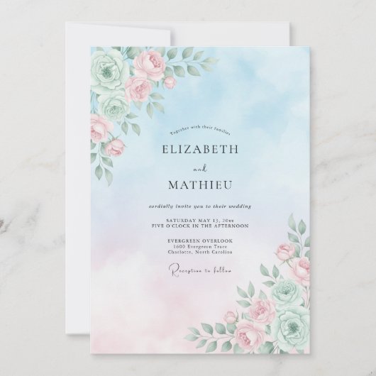 Invitation Mariage Sérénade Bleu Bébé de Printemps (Devant)