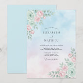 Invitation Mariage Sérénade Bleu Bébé de Printemps (Devant / Derrière)