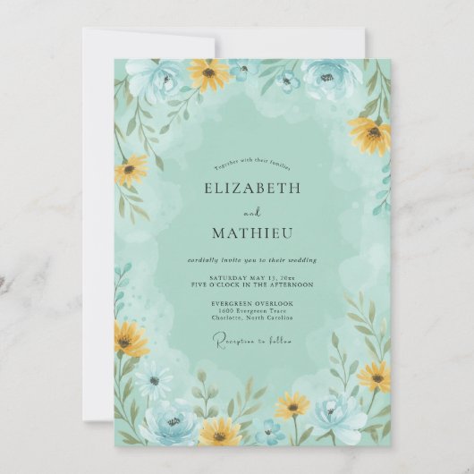 Invitation Mariage Sérénité de Prairie Vert Menthe (Devant)