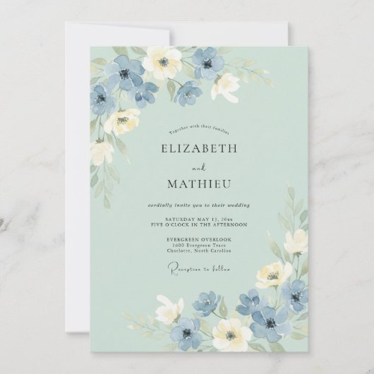 Invitation Mariage Sérénité de Prairie Vert Sage (Devant)