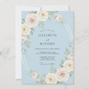 Invitation Mariage Sérénité Rose Bleu Clair