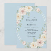 Invitation Mariage Sérénité Rose Bleu Clair (Devant / Derrière)