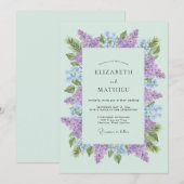 Invitation Mariage Sérénité Vert Menthe Lilas (Devant / Derrière)