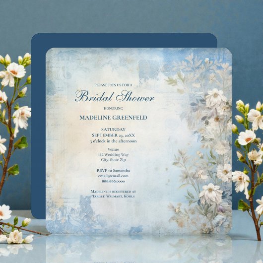 Invitation Mariage Shabby Chic Fleurs Bleues