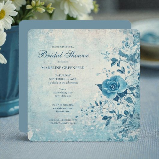 Invitation Mariage Shabby Chic Fleurs Bleues