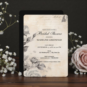 Invitation Mariage Shabby Chic Fleurs Noires