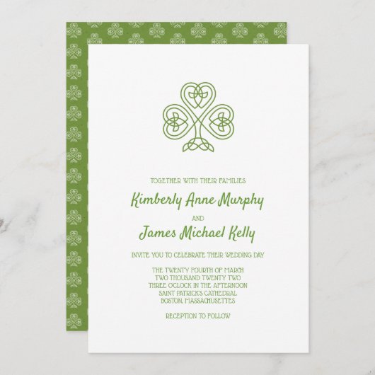 Invitation Mariage Shamrock Celtic Knot (Devant / Derrière)