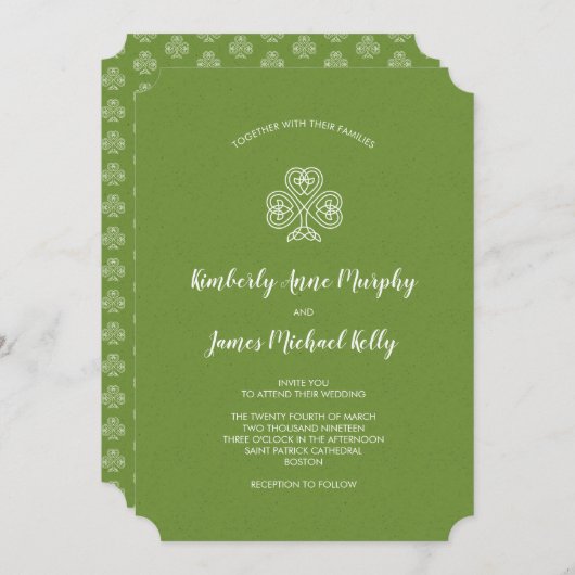 Invitation Mariage Shamrock Celtic Knot (Devant / Derrière)