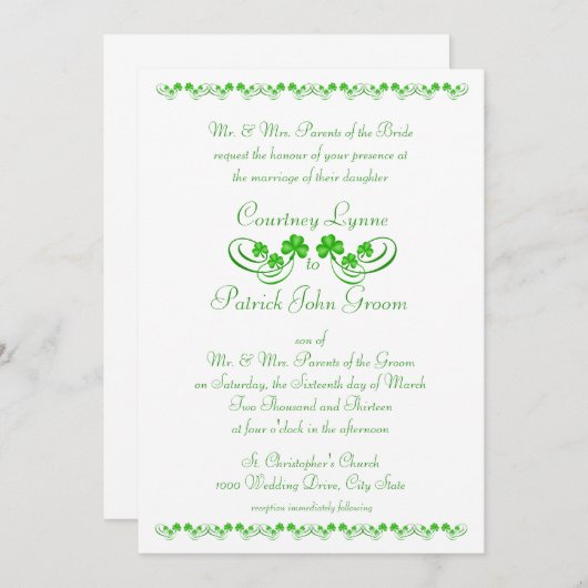 Invitation Mariage Shamrock irlandais (Devant / Derrière)