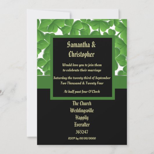 Invitation Mariage Shamrock irlandais vert (Devant)