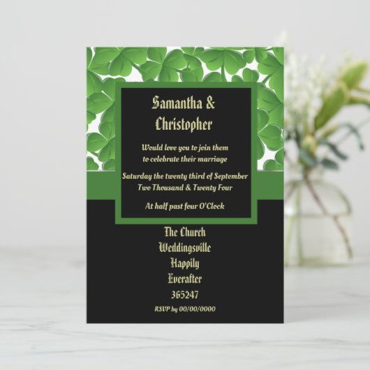 Invitation Mariage Shamrock irlandais vert (Debout devant)