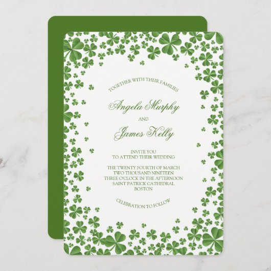 Invitation Mariage Shamrock irlandais vert (Devant / Derrière)