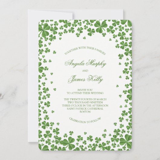 Invitation Mariage Shamrock irlandais vert (Devant)