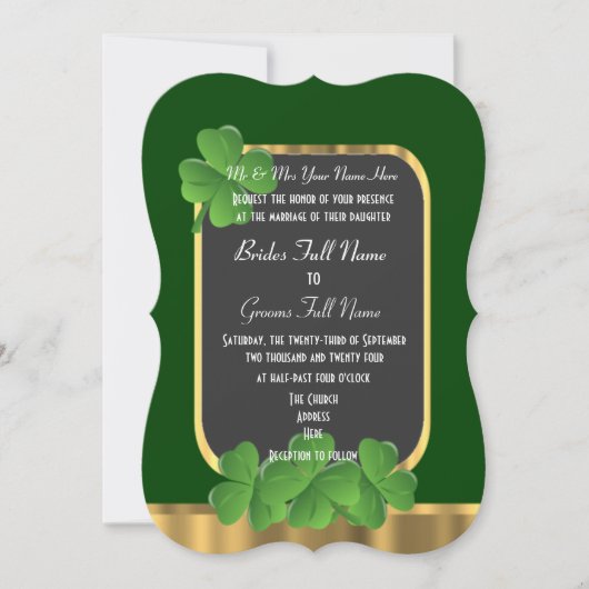 Invitation mariage shamrock irlandais vert (Devant)