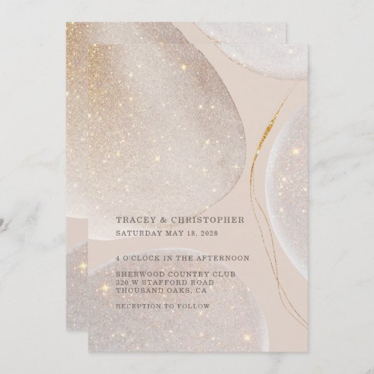 Invitation Mariage Shimmer brillant or et blush (Devant / Derrière)