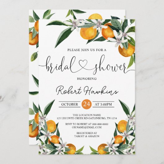 Invitation Mariage Shower Oranges et Citron (Devant / Derrière)