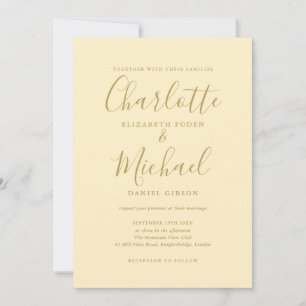Invitation Mariage Signature Jaune Bouton d'Or Et Or