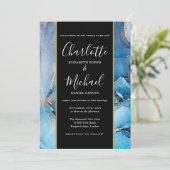 Invitation Mariage Signature Script Noir Et Or Agate Bleue (Debout devant)