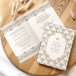 Invitation Mariage Sikh Anand Karaj en Ikat Brun Une Pièce