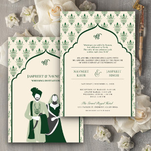Invitation Mariage Sikh Anand Karaj Punjabi Émeraude Crème