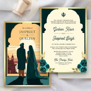 Invitation Mariage Sikh Anand Karaj sarcelle foncé ethnique i