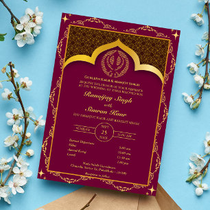 Invitation Mariage sikh du Punjabi Anand Karaj Floral