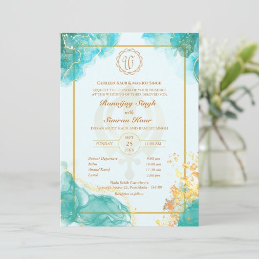 Invitation Mariage sikh du Punjabi Anand Karaj Golden (Debout devant)