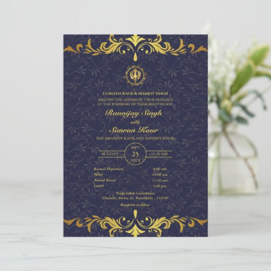 Invitation Mariage sikh du Punjabi Anand Karaj Golden (Debout devant)