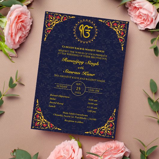 Invitation Mariage sikh du Punjabi Anand Karaj Golden