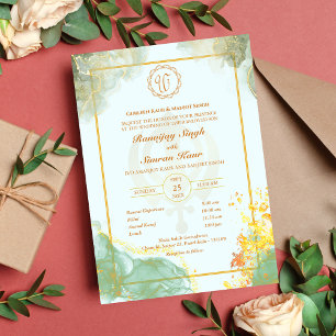 Invitation Mariage sikh du Punjabi Anand Karaj Golden