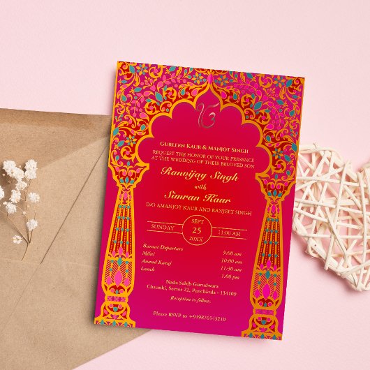 Invitation Mariage sikh du Punjabi Anand Karaj Golden
