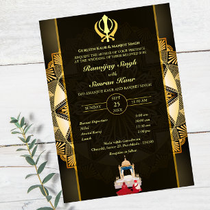 Invitation Mariage sikh du Punjabi Anand Karaj Golden