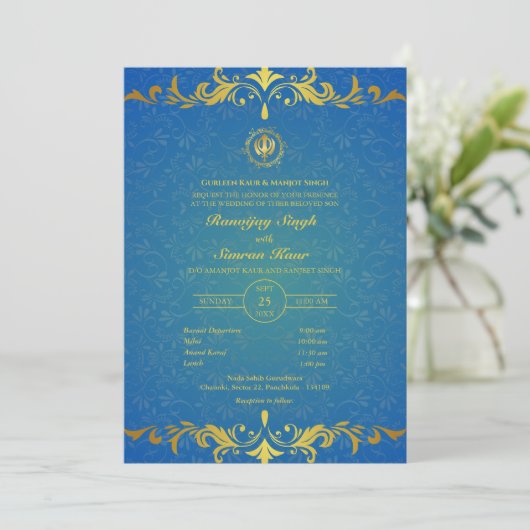 Invitation Mariage sikh du Punjabi Anand Karaj Golden (Debout devant)
