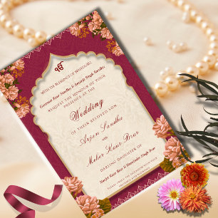 Invitation Mariage Sikh Élégant Floral Mariage Punjabi