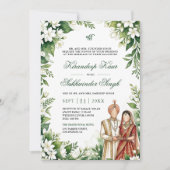 Invitation Mariage sikh floral jasmin blanc feuillage vert (Devant)