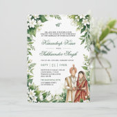 Invitation Mariage sikh floral jasmin blanc feuillage vert (Debout devant)