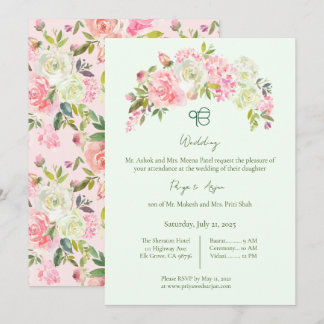 Invitation Mariage Sikh Ik Onkar vert Sage et rose Floral