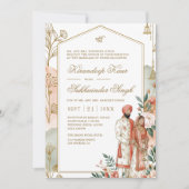 Invitation Mariage Sikh Moderne à Fleurs de Pêche avec Arche (Devant)