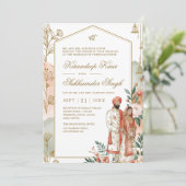 Invitation Mariage Sikh Moderne à Fleurs de Pêche avec Arche (Debout devant)