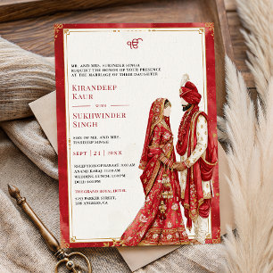Invitation Mariage sikh punjabi Anand Karaj rouge cramoisi